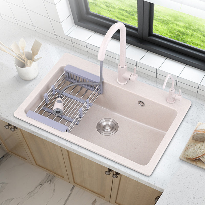 Drop-In Quartz Kitchen Sink Single Bowl Kitchen Sink in White