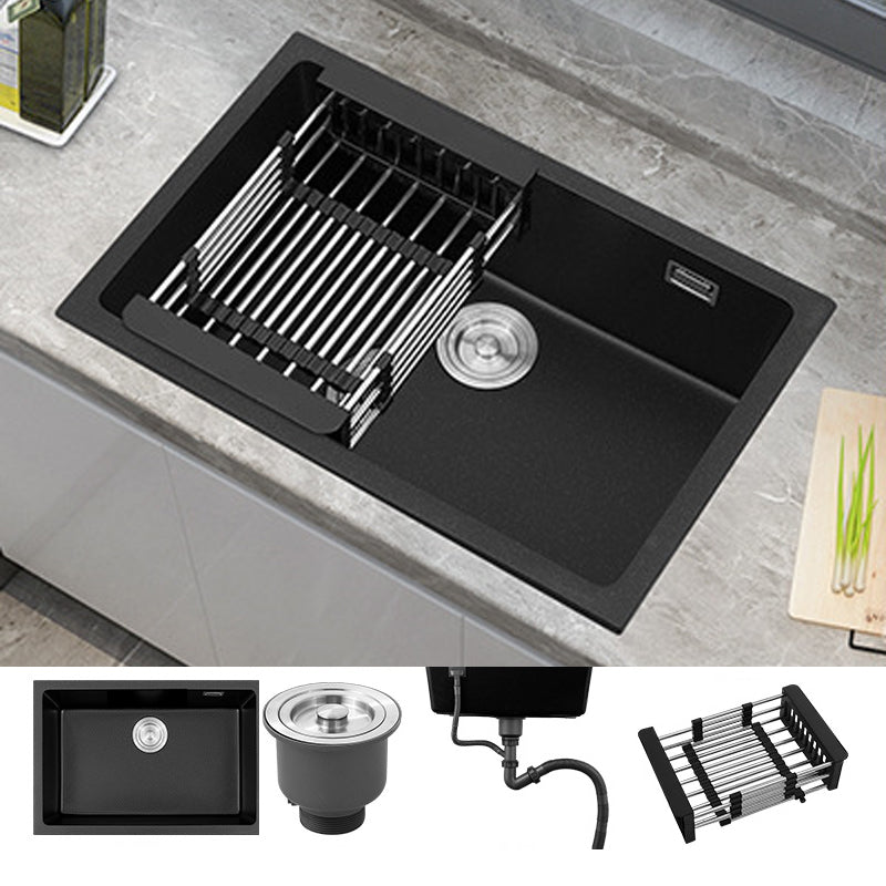 Black Quartz Sink Drop-In Kitchen Sink with with Drain Assembly