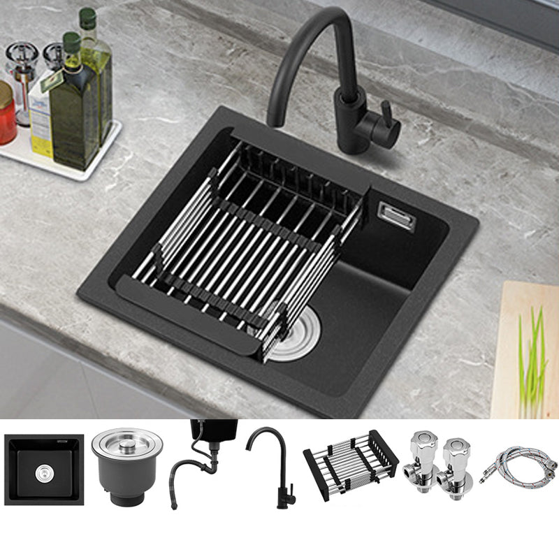 Black Quartz Sink Drop-In Kitchen Sink with with Drain Assembly