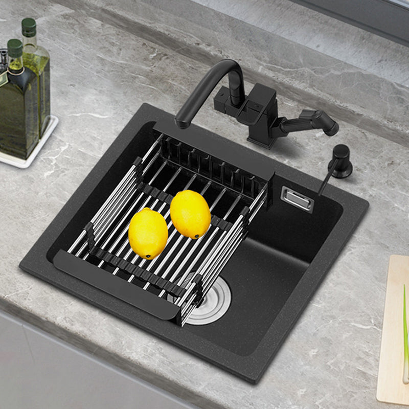 Black Quartz Sink Drop-In Kitchen Sink with with Drain Assembly