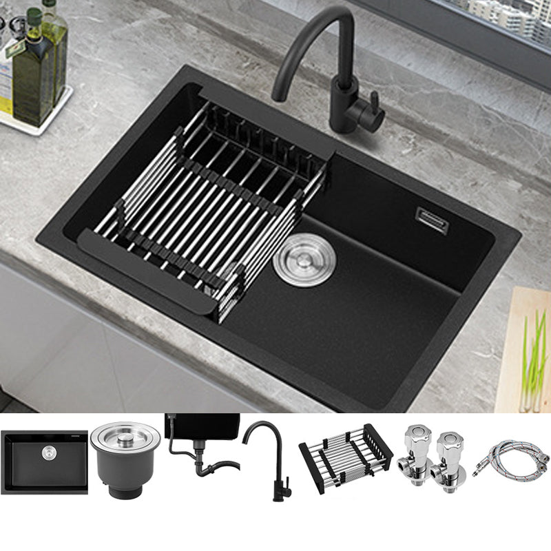 Black Quartz Sink Drop-In Kitchen Sink with with Drain Assembly