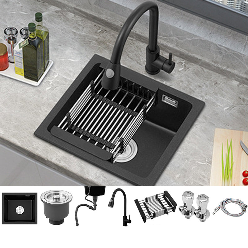 Black Quartz Sink Drop-In Kitchen Sink with with Drain Assembly