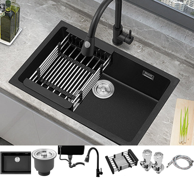 Black Quartz Sink Drop-In Kitchen Sink with with Drain Assembly