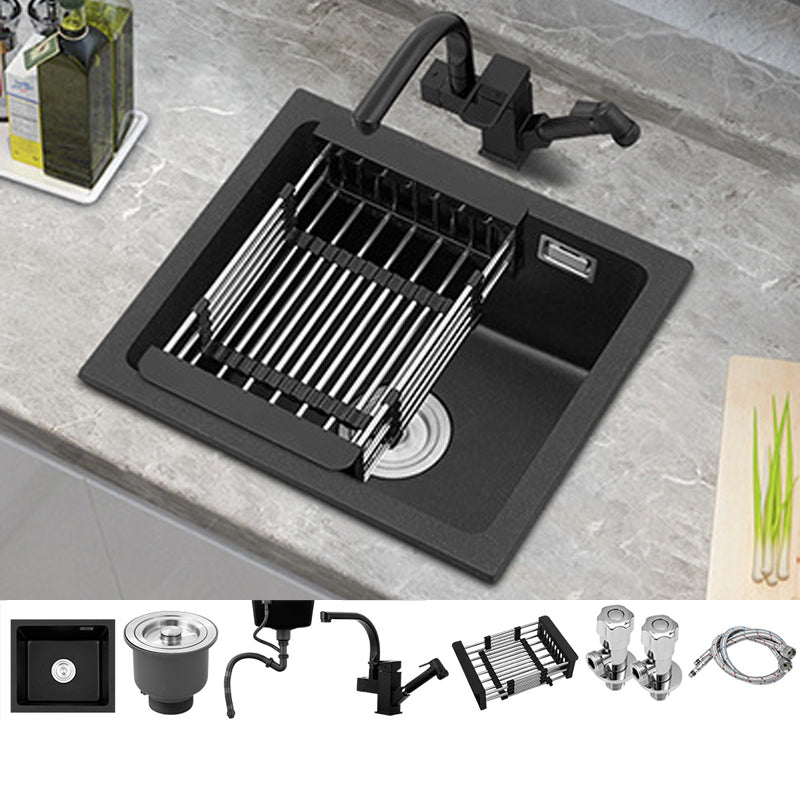 Black Quartz Sink Drop-In Kitchen Sink with with Drain Assembly