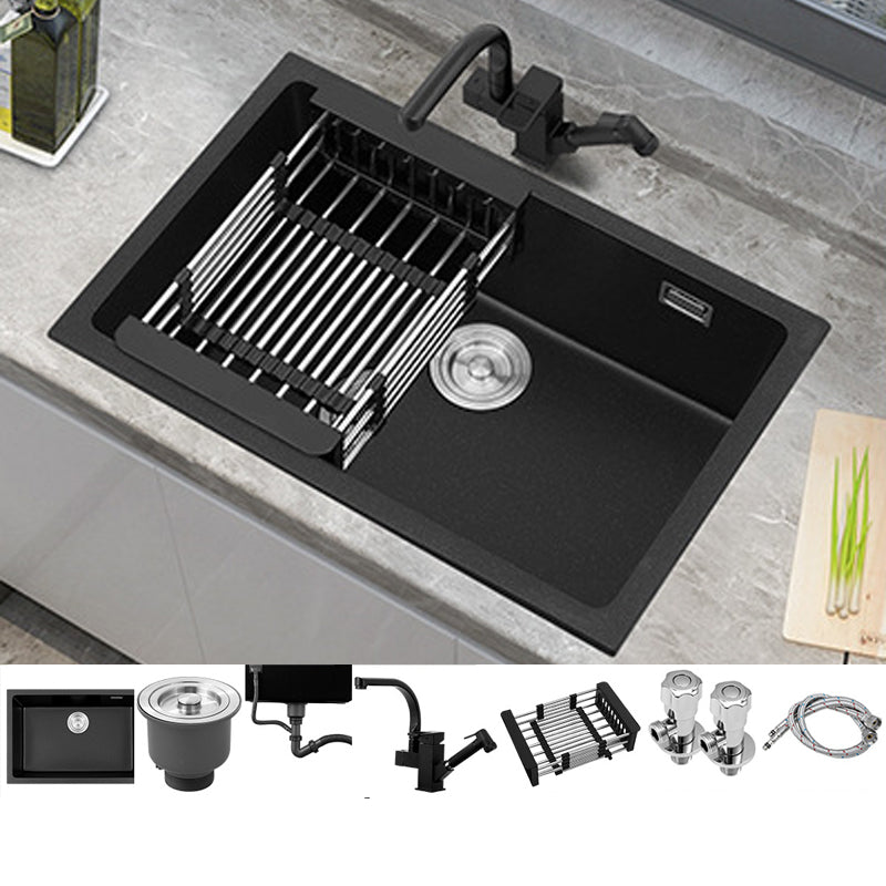 Black Quartz Sink Drop-In Kitchen Sink with with Drain Assembly