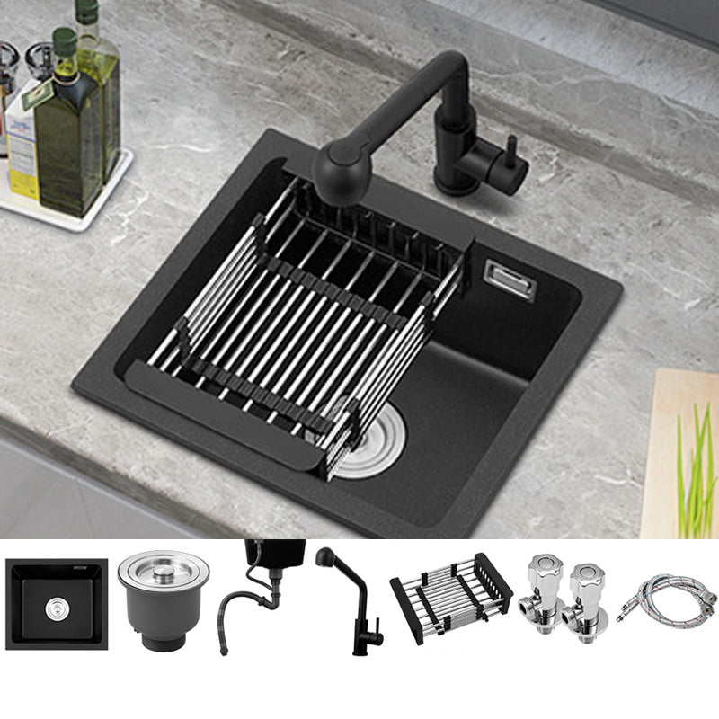 Black Quartz Sink Drop-In Kitchen Sink with with Drain Assembly