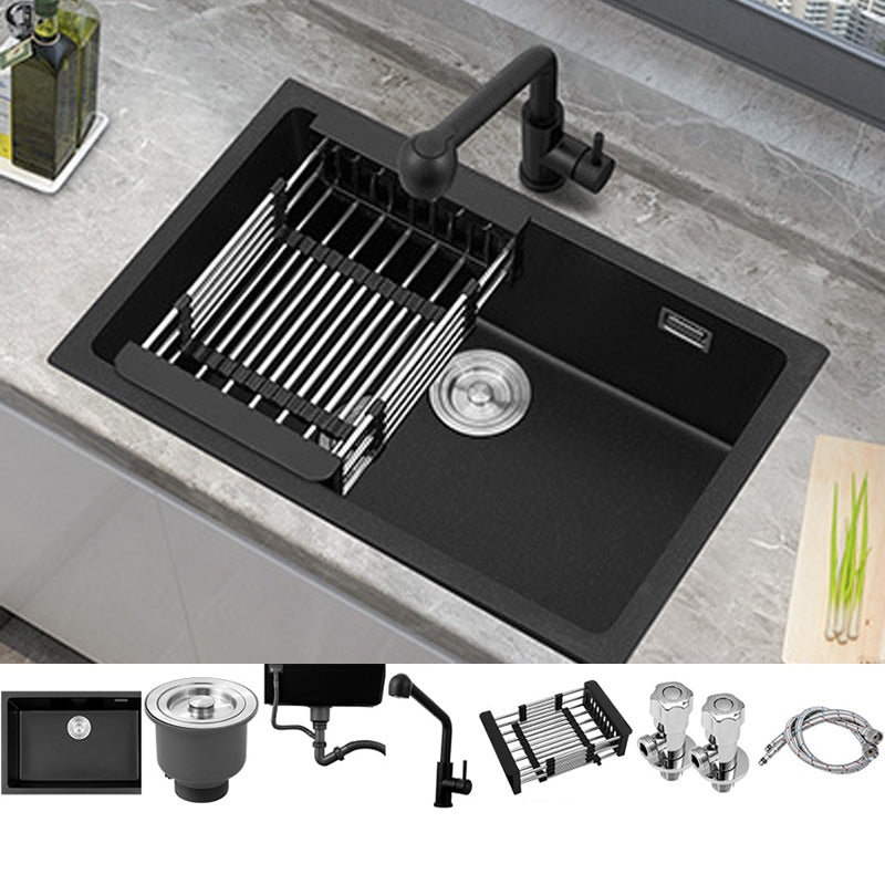 Black Quartz Sink Drop-In Kitchen Sink with with Drain Assembly