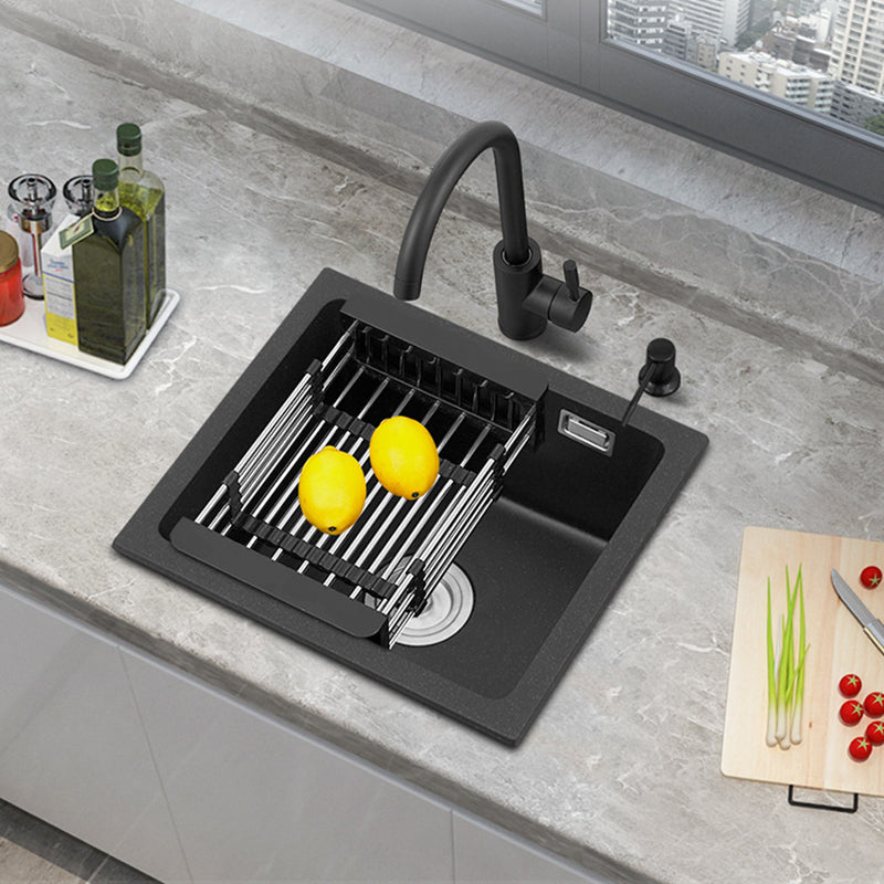 Black Quartz Sink Drop-In Kitchen Sink with with Drain Assembly