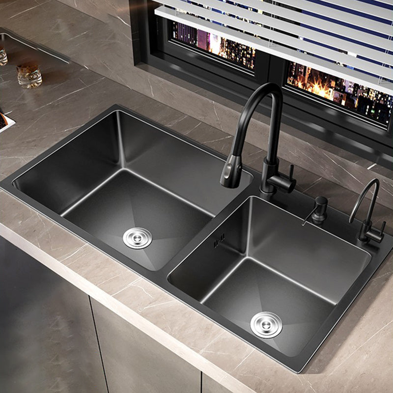 Stainless Steel Double Basin Sink Drop-In Kitchen Sink with Drain Assembly