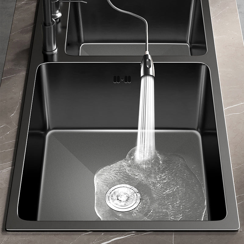 Stainless Steel Double Basin Sink Drop-In Kitchen Sink with Drain Assembly