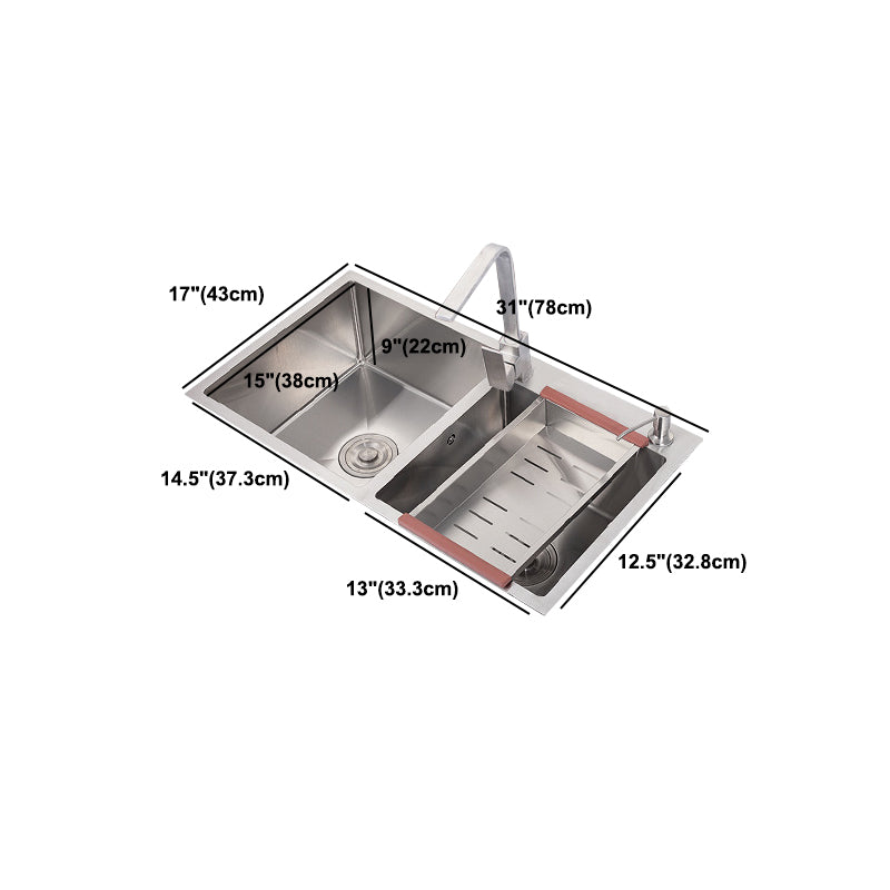 Stainless Steel Contemporary Sink for Kitchen Double Drop-In Kitchen Sink