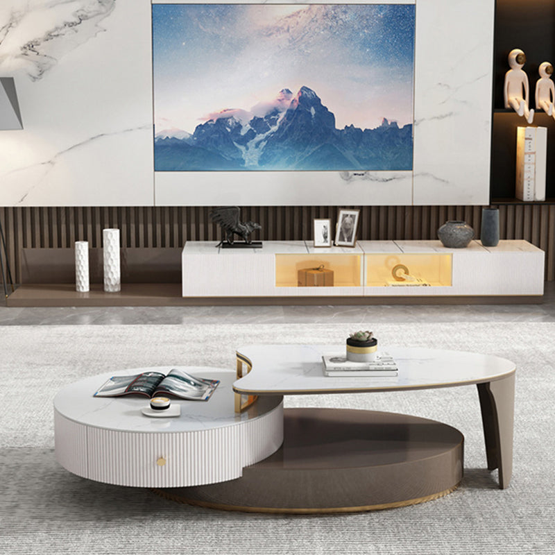 Contemporary Media Console TV Stand Stone TV Stand with 2 Drawers