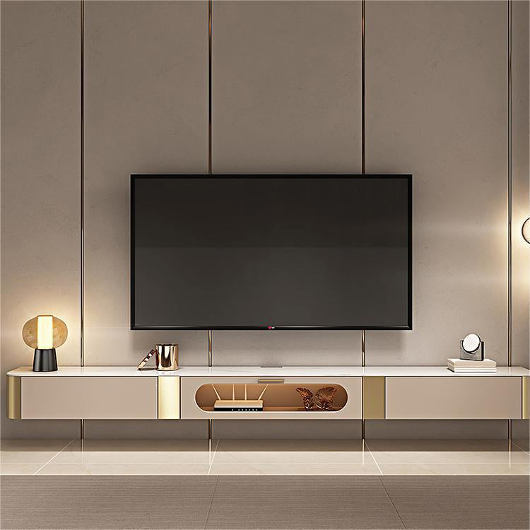 Glam Marble White TV Stand Console Enclosed Storage TV Media Stand for Living Room