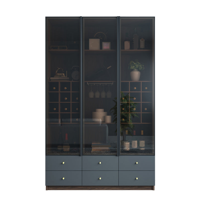 Scandinavian Faux Wood Storage Cabinet Black Glass Doors Display Cabinet for Bedroom