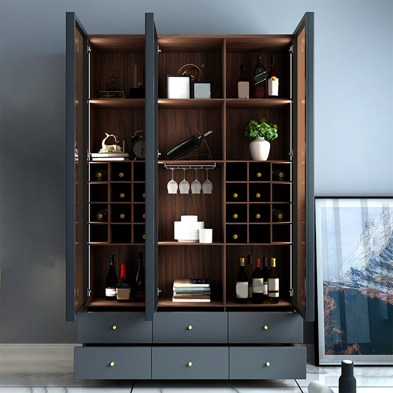 Scandinavian Faux Wood Storage Cabinet Black Glass Doors Display Cabinet for Bedroom