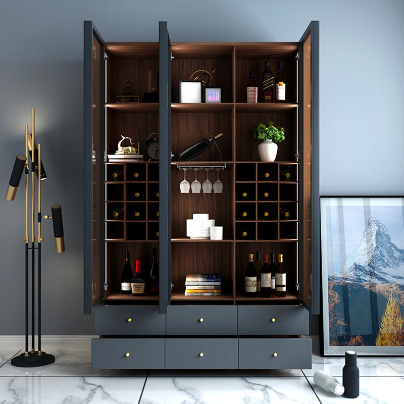 Scandinavian Faux Wood Storage Cabinet Black Glass Doors Display Cabinet for Bedroom