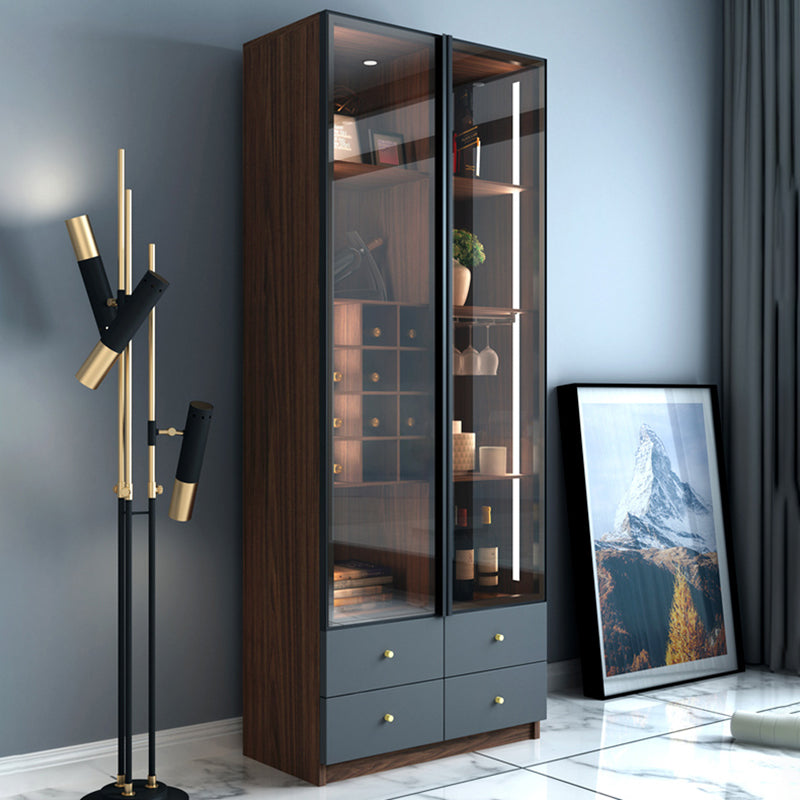 Scandinavian Faux Wood Storage Cabinet Black Glass Doors Display Cabinet for Bedroom