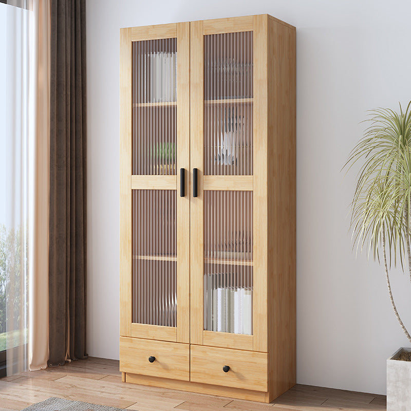 Scandinavian Storage Cabinet Rubberwood Glass Doors Display Cabinet for Bedroom