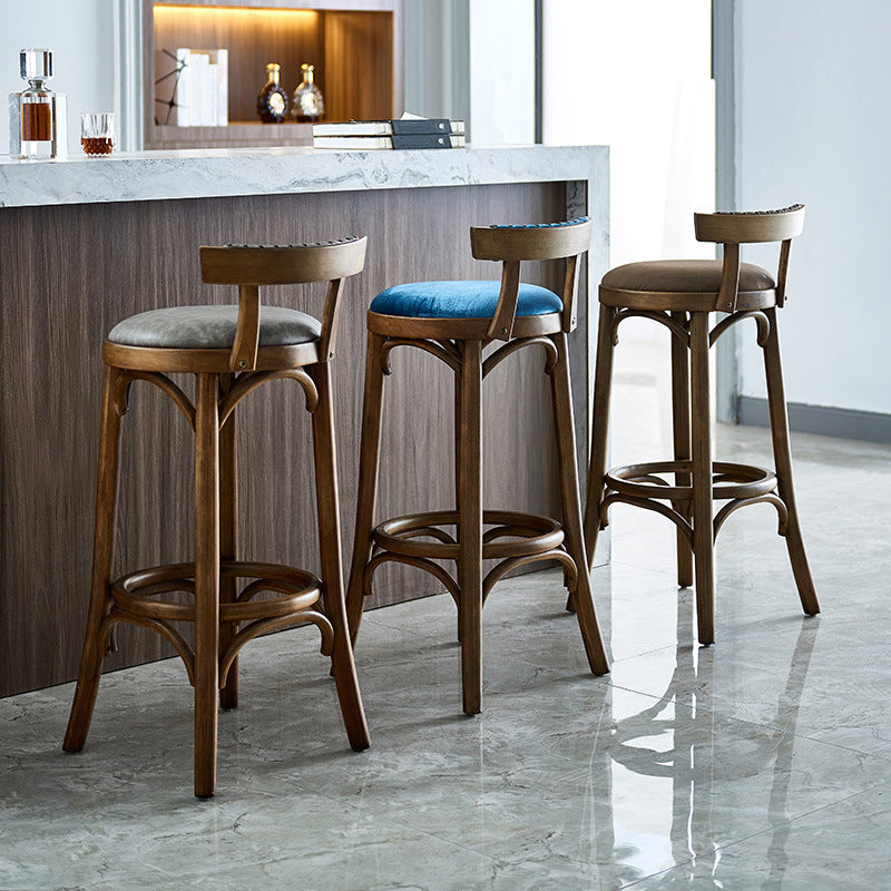 Contemporary Low Back Bar stool PU Leather Counter Bar Stool with Wooden Legs