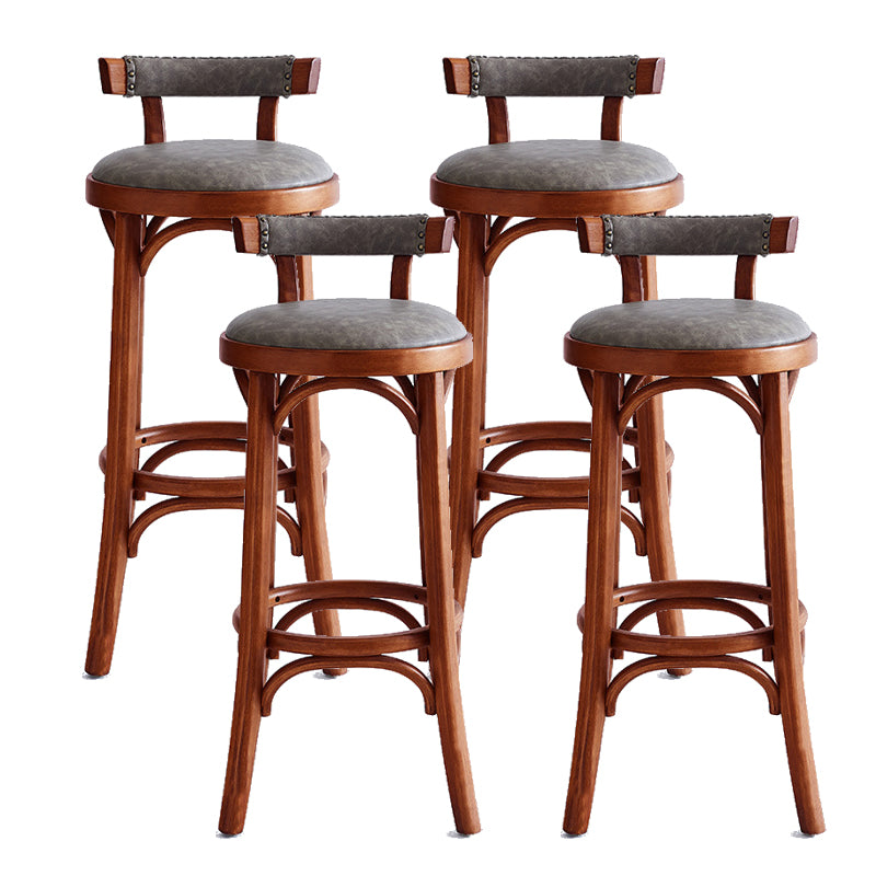 Contemporary Low Back Bar stool PU Leather Counter Bar Stool with Wooden Legs