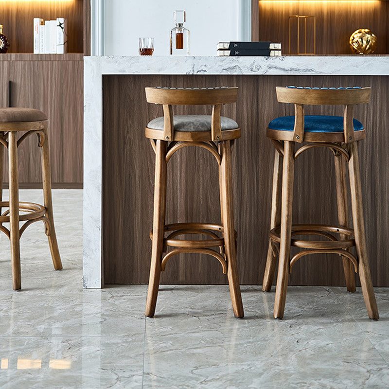 Contemporary Low Back Bar stool PU Leather Counter Bar Stool with Wooden Legs