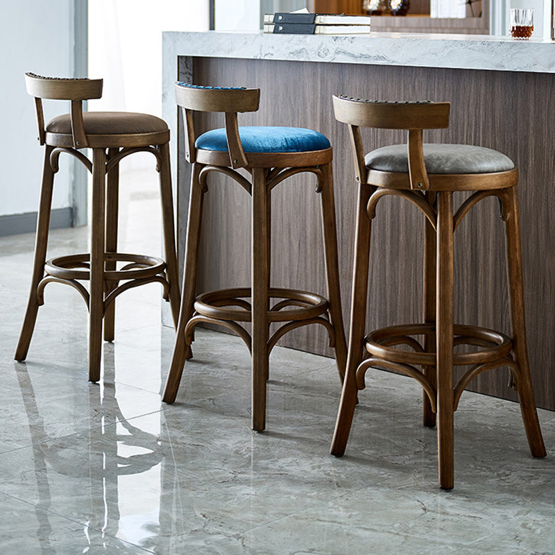 Contemporary Low Back Bar stool PU Leather Counter Bar Stool with Wooden Legs