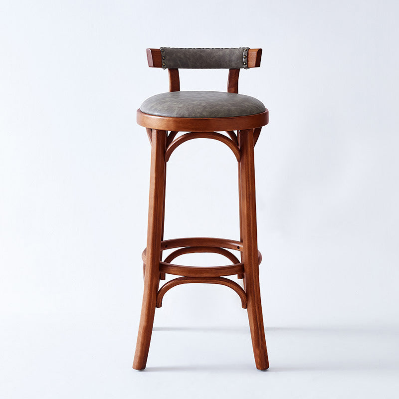 Contemporary Low Back Bar stool PU Leather Counter Bar Stool with Wooden Legs