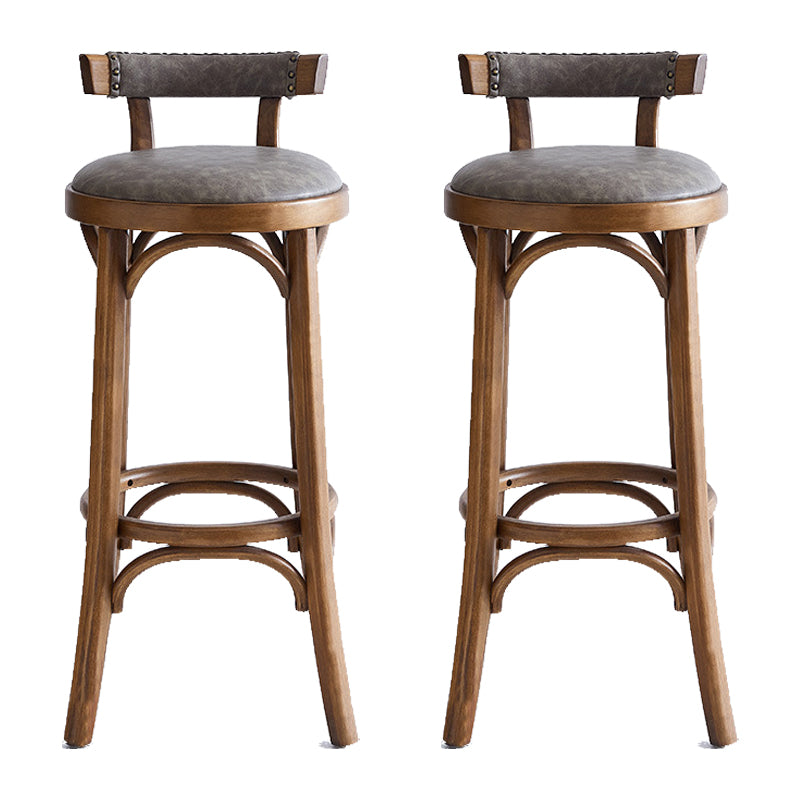 Contemporary Low Back Bar stool PU Leather Counter Bar Stool with Wooden Legs