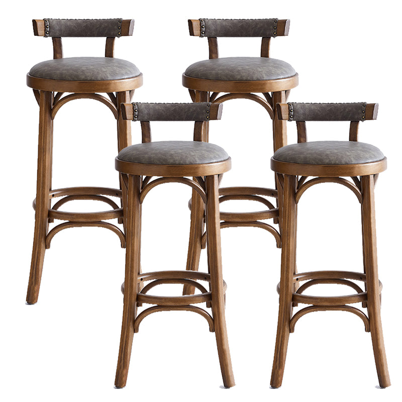 Contemporary Low Back Bar stool PU Leather Counter Bar Stool with Wooden Legs