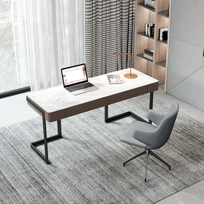 Contemporary Writing Desk Marble Office Desk with Metal Legs