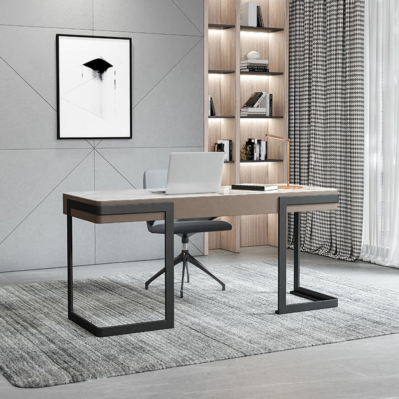 Contemporary Writing Desk Marble Office Desk with Metal Legs