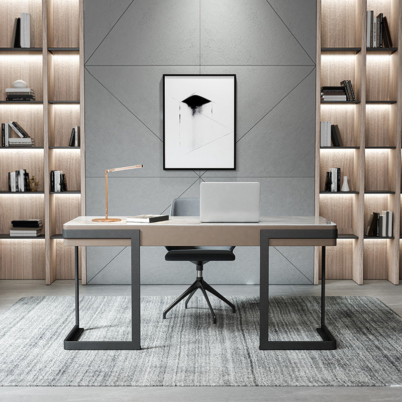 Contemporary Writing Desk Marble Office Desk with Metal Legs