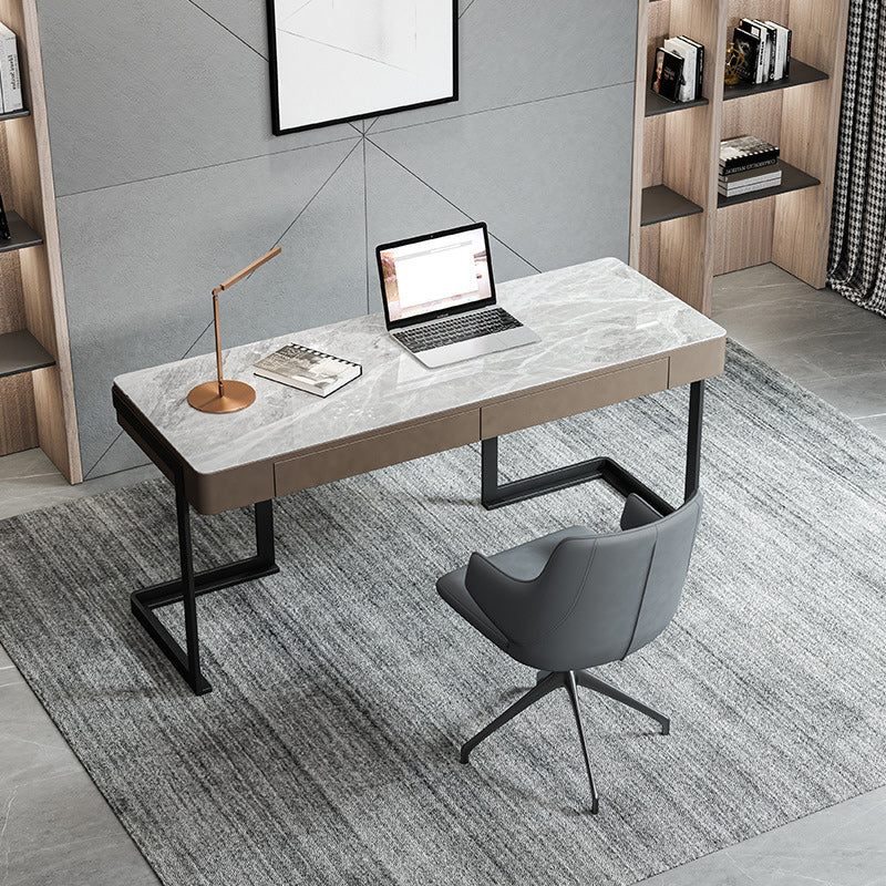 Contemporary Writing Desk Marble Office Desk with Metal Legs