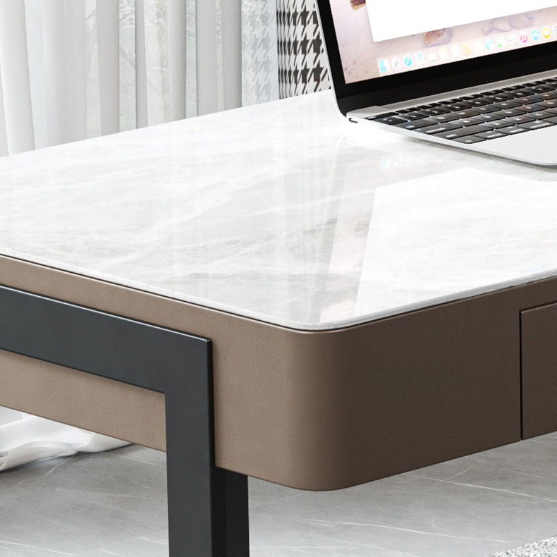 Contemporary Writing Desk Marble Office Desk with Metal Legs