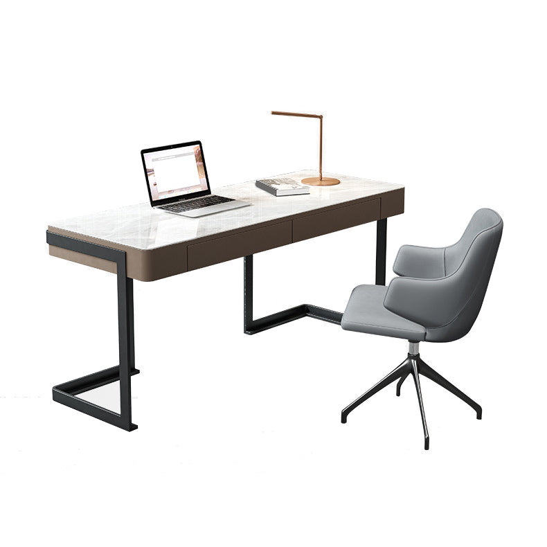 Contemporary Writing Desk Marble Office Desk with Metal Legs