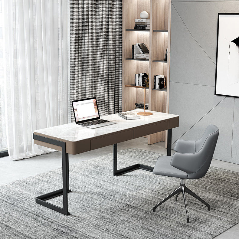 Contemporary Writing Desk Marble Office Desk with Metal Legs