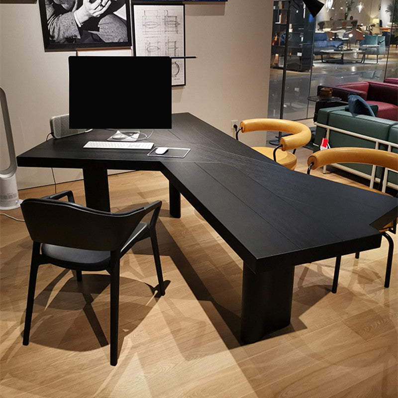 Free Form Black Writing Table Modern Style Solid Wood Office Desk