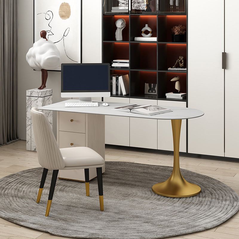 23" Wide Glam Executive Desk White 3-drawer Pedestal Office Desk