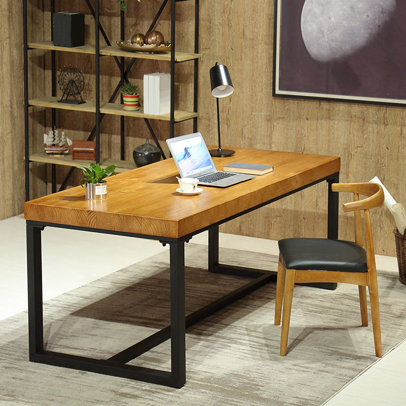 Industrial Brown Office Desk Solid Wood Writing Desk with Metal Legs