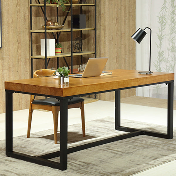 Industrial Brown Office Desk Solid Wood Writing Desk with Metal Legs