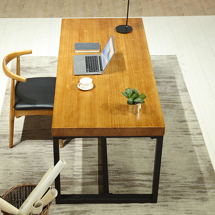 Industrial Brown Office Desk Solid Wood Writing Desk with Metal Legs