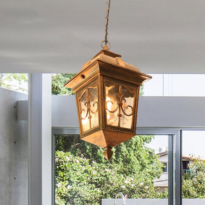Metalen lantaarn hangend licht lodges 1 lamp balkon hanger lamp in zwart/goud met waterglasschaduw