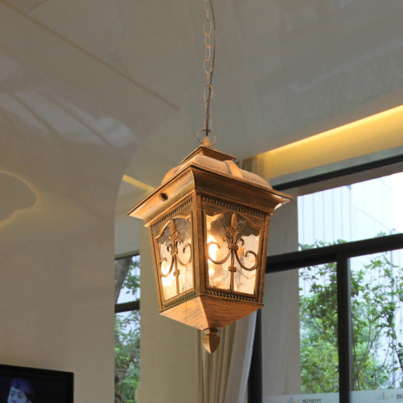 Metallische Laterne hängende leichte Lodges 1 Lampenbalkon Anhängerlampe in Schwarz/Gold mit Wasserglasschatten