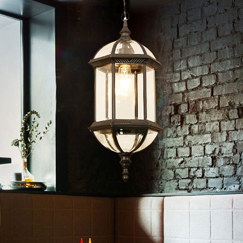 Black/Gold 1 Light Cittant Lampy Country Glass Glass Glass Caseing Apparecchio di illuminazione sospeso per corridoio