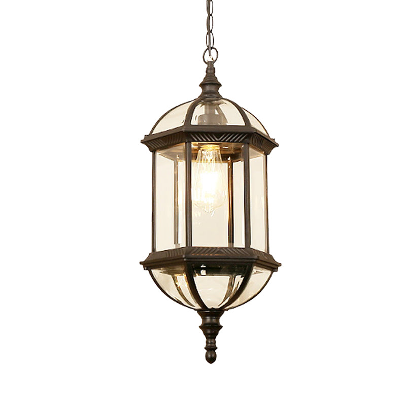 Schwarz/Gold 1 Light Anhänger Lampe Land Clear Glass Birdcage Hängsame Beleuchtung für Korridor