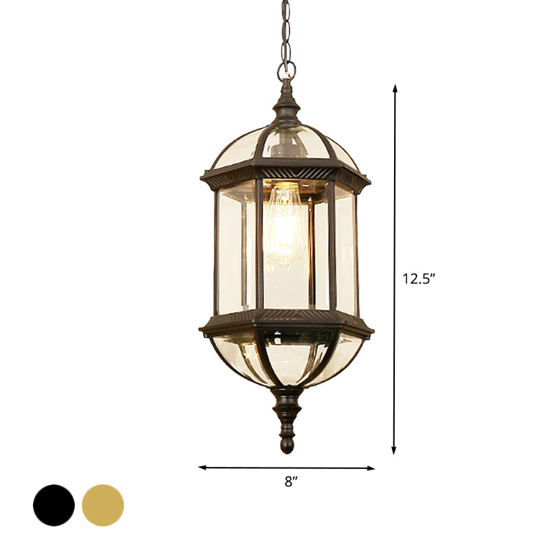 Schwarz/Gold 1 Light Anhänger Lampe Land Clear Glass Birdcage Hängsame Beleuchtung für Korridor