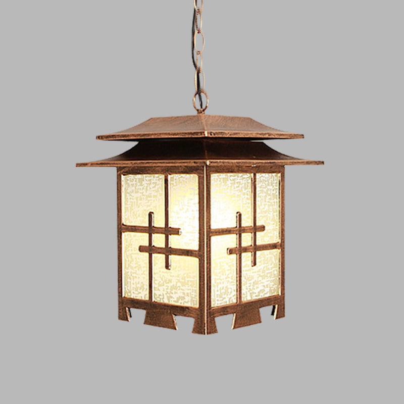 1-Light Suspension Light Lodges Passage Ceiling Pendant with Lantern Snowflake Glass Shade in Coffee