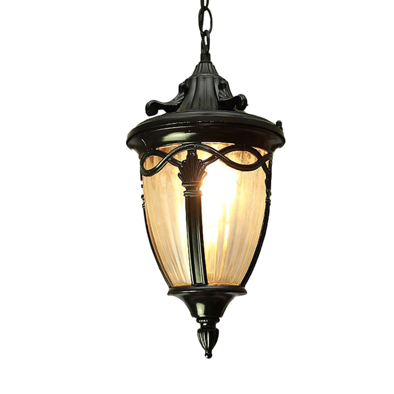 Country Pinecone Ceiling Light 1 Head Clear Ribbed Glass Suspension Pendant Lamp in Black/Brass