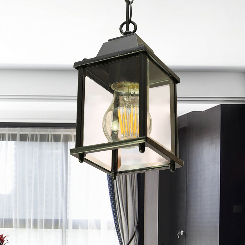 Open bodem balkon hanglamp lodges helder glas 1 lamp zwarte afwerking hangende plafondlamp