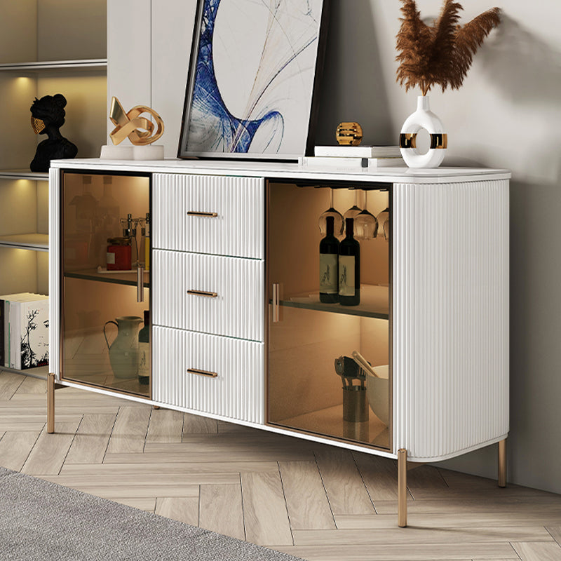 Glam Sintered Stone Sideboard 3-drawer Credenza with Glass Door for Living Room